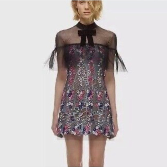 Self Portrait Multicolor Floral Vine Embroidered Mini Dress - Picture 4 of 12